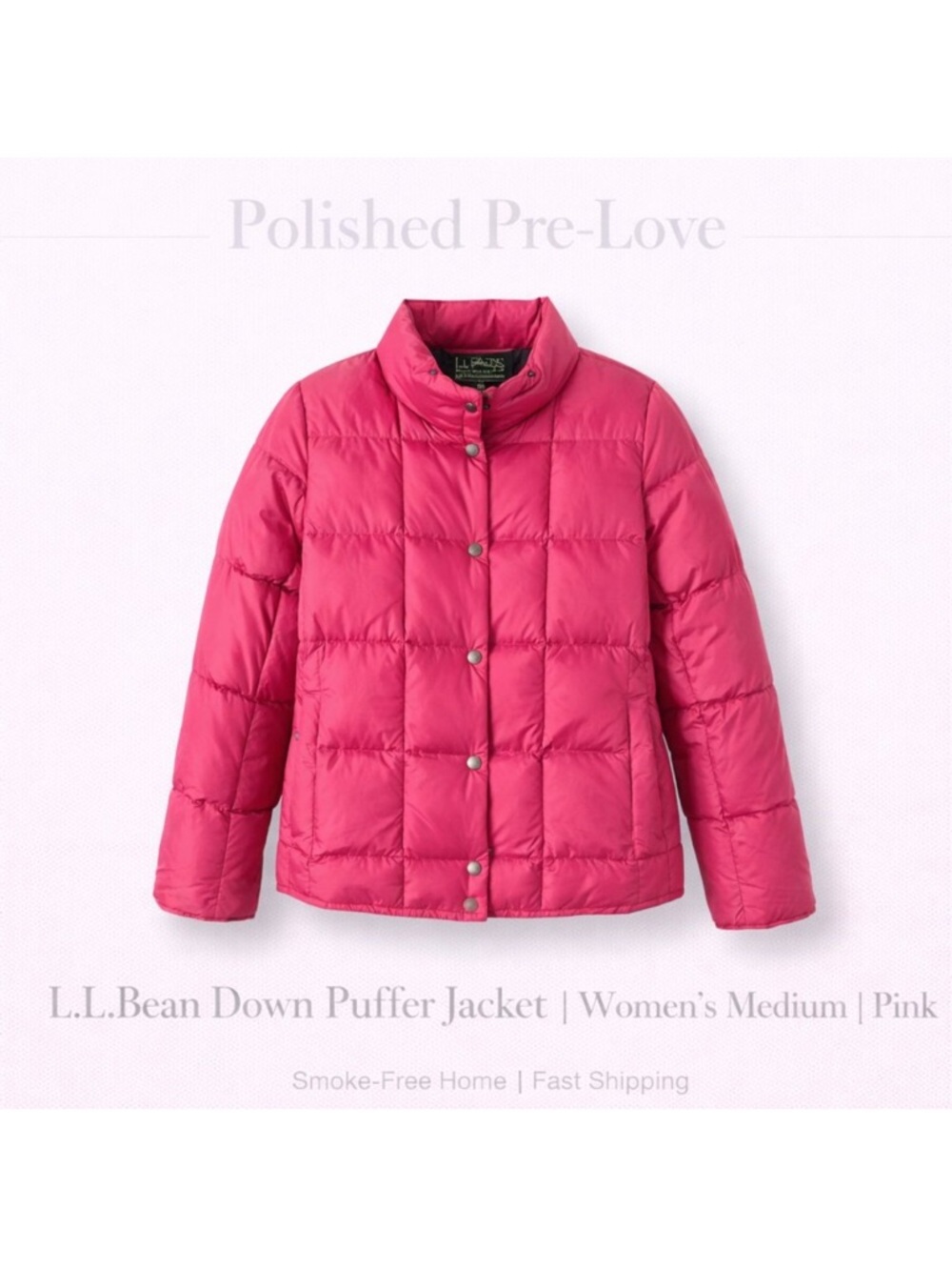 L.L. Bean Pink Goose Down Puffer Jacket Women’s Medium Warm Lightweight